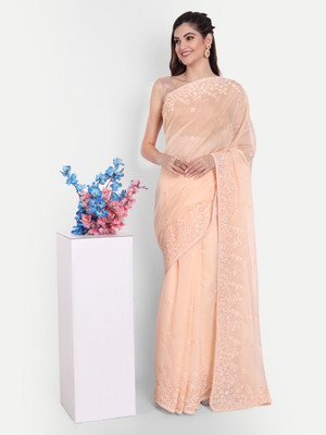 KASEE Embroidered Bollywood Organza Saree(Cream)