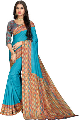 Novus Knitting Printed Kanjivaram Art Silk Saree(Blue)