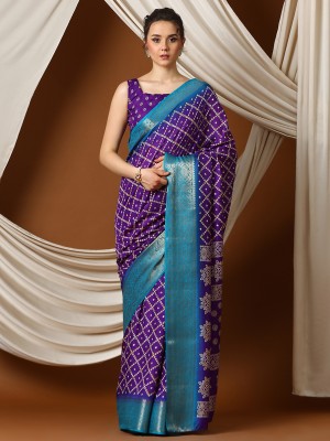 Divastri Printed Chinnalapattu Silk Blend Saree(Purple)