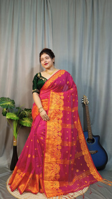 Anu Solid/Plain Handloom Cotton Silk Saree(Maroon)