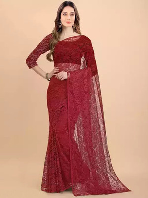 Vragi Woven Bollywood Net Saree(Maroon)