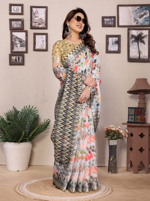 AVANTIKA FASHION Woven, Embellished, Printed Bollywood Cotton Linen, Art Silk Saree(Multicolor)