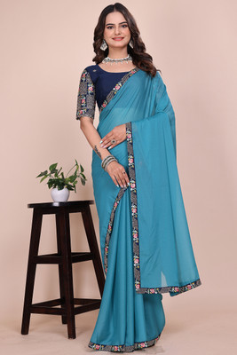 Ttex Solid/Plain Bollywood Georgette Saree(Blue)