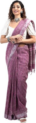 Teejh Printed Daily Wear Linen Saree(Pink)