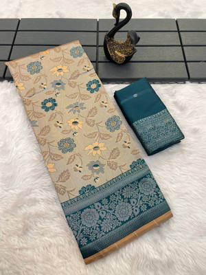 GATISHVAM TEXTILE Woven, Floral Print, Self Design Banarasi Art Silk Saree(Cream)