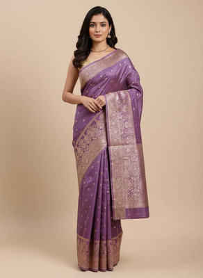 HOUSEOFDREAM Woven, Self Design, Solid/Plain, Embellished Banarasi Satin Saree(Purple)