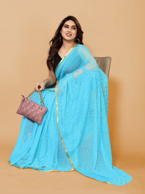 FABMORA Embellished, Printed Bollywood Chiffon Saree(Purple)