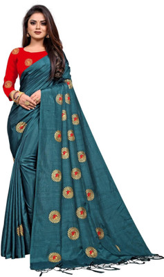 NOTABILIA Embroidered Bollywood Silk Blend Saree(Light Blue)