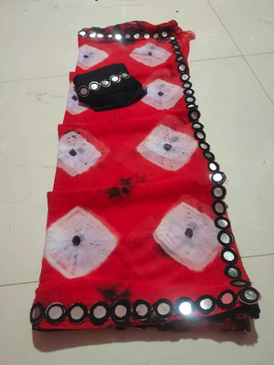 RGF Printed Bandhani Chiffon Saree(Red)
