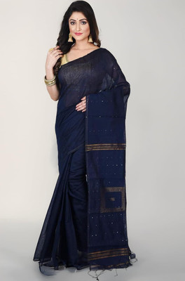 ADbutiq Self Design Bollywood Handloom Cotton Blend Saree(White)