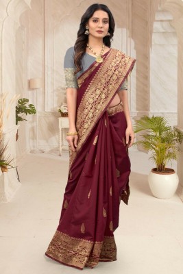 kriyafashion Printed Bollywood Silk Blend Saree(Maroon, Gold)