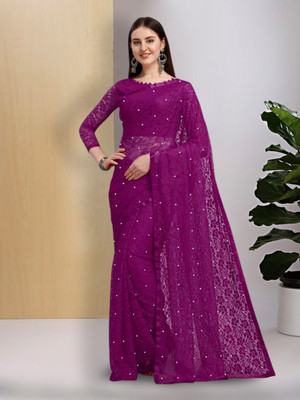Saadhvi Embellished Bollywood Net Saree(Purple)
