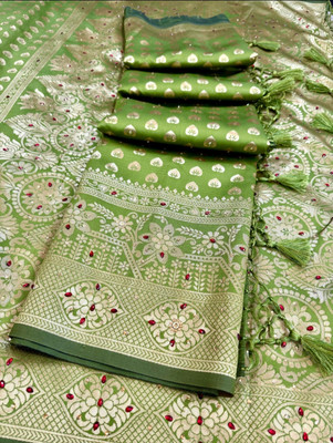 Banaras silk palace Woven Banarasi Art Silk Saree(Light Green)