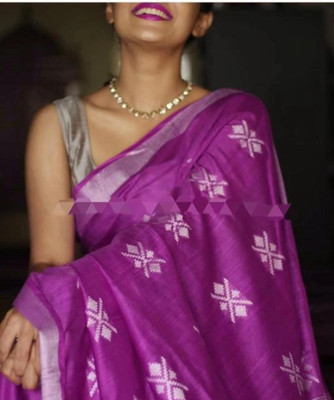 A R HANDLOOM Solid/Plain Handloom Cotton Silk Saree(Purple)