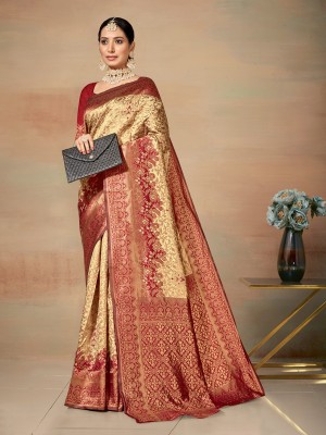 Divastri Woven Kanjivaram Silk Blend Saree(Cream)