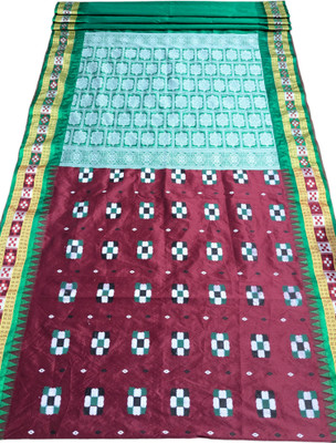 satrangi creation Digital Print Sambalpuri Jacquard Saree(Maroon, Green)