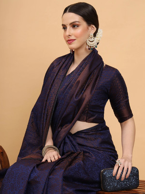 SAPTAK FASHION Woven Handloom Handloom Cotton Blend Saree(Dark Blue)