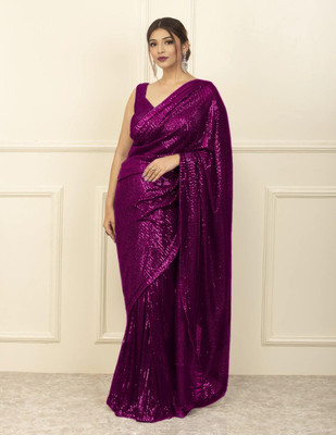 KalyaniTextile Embellished Bollywood Georgette Saree(Purple)