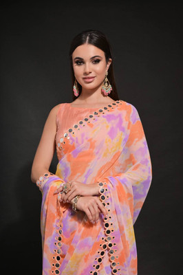 SUBHAM STORE Self Design Bollywood Georgette Saree(Orange)