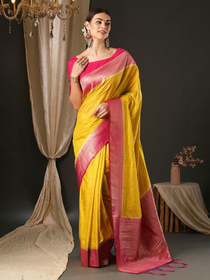 Divastri Woven Banarasi Silk Blend Saree(Yellow)