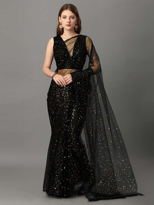 dabh creation Printed Bollywood Net Saree(Black)