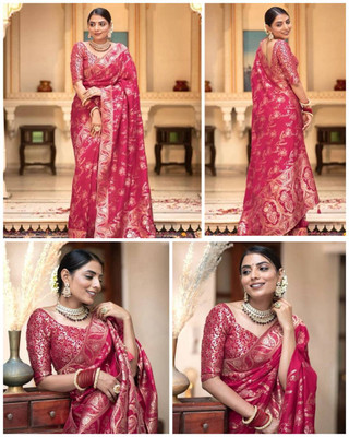 VK Enterprise Woven Banarasi Art Silk Saree(Pink, Magenta)