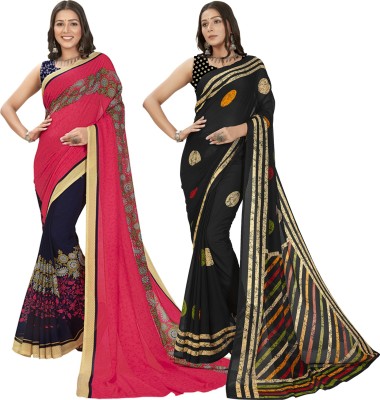 Anand Sarees Printed Daily Wear Georgette Saree(Pack of 2, Multicolor)