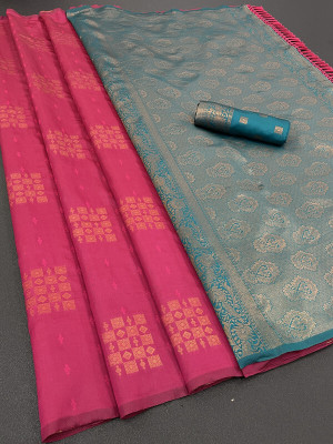 STYLEVEDA Woven Banarasi Cotton Silk Saree(Pink)