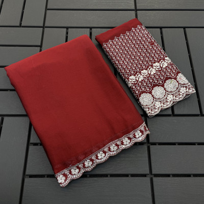 saanvi Self Design, Solid/Plain Bollywood Georgette Saree(Maroon)