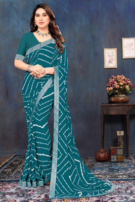 SHUBHSWAR Printed Bollywood Georgette Saree(Light Blue)