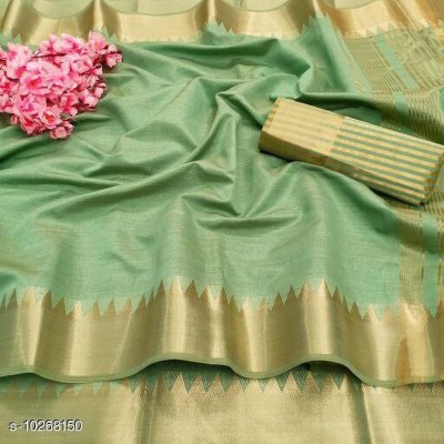 PRIYESHA TEXTILES Self Design Narayanpet Cotton Blend Saree(Green)