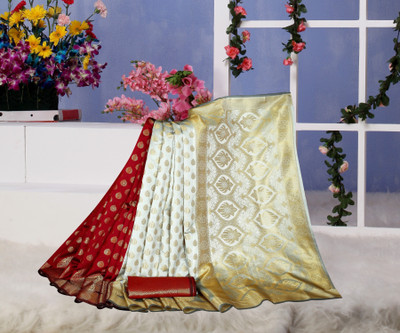 Insta Trendz Self Design, Printed, Embroidered, Embellished, Woven Banarasi Cotton Silk, Silk Blend Saree(Maroon)