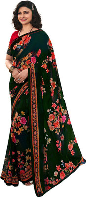 Maruti Creation Floral Print Daily Wear Georgette Saree(Dark Green)