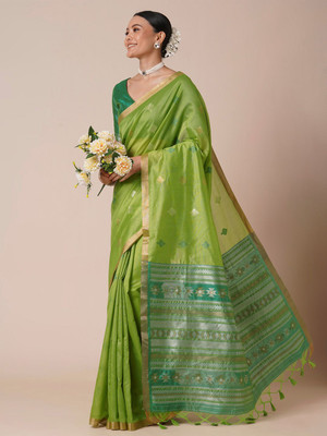 ANOUK Woven Banarasi Silk Blend Saree(Light Green)