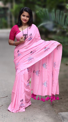 PSA TRENDS Woven Bollywood Cotton Blend Saree(Pink)