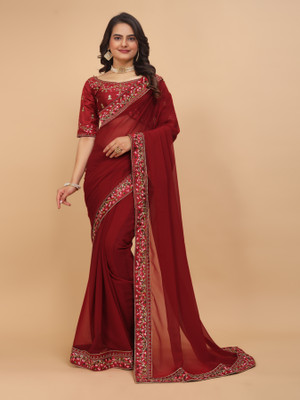 Tejal Creation Self Design Bollywood Georgette Saree(Maroon)