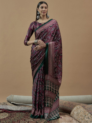 Tasrika Printed Hand Batik Crepe Saree(Magenta)