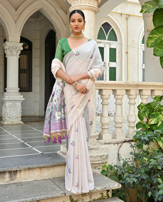 Tasrika Woven Banarasi Cotton Silk Saree(White)