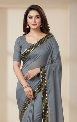 Anugrah Textile Woven Banarasi Lycra Blend, Chiffon Saree(Grey)