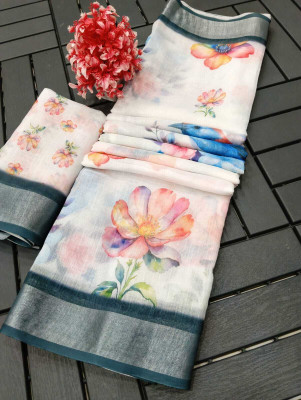 M MAANVIT Printed Kanjivaram Pure Cotton, Cotton Linen Saree(Multicolor)