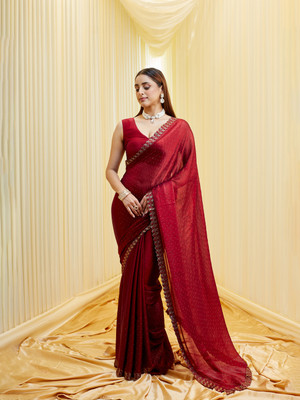 KASEE Embroidered Bollywood Silk Blend Saree(Maroon)