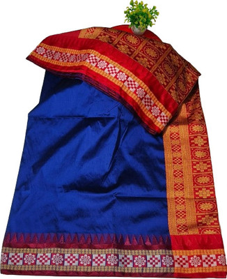 Cirkirow Temple Border, Solid/Plain Sambalpuri Tussar Silk Saree(Light Blue)
