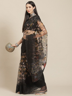 ANOUK Embroidered Chanderi Net Saree(Black)