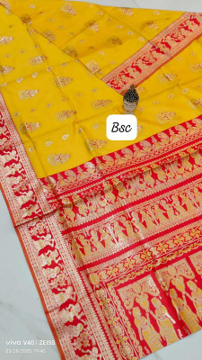 SONGITASAREE Woven Baluchari Silk Blend Saree(Yellow, Red)
