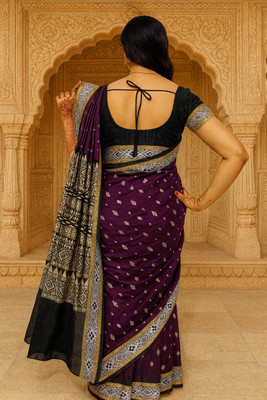 NISA silk creation Woven Sambalpuri Pure Cotton Saree(Purple)