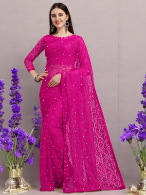 NexxaFashion Self Design Bollywood Net Saree(Pink)
