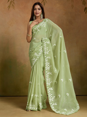 Sareemall Embroidered Bollywood Tissue Saree(Light Green)