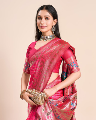 Ringtonfashion Solid/Plain Bollywood Cotton Linen Saree(Pink)