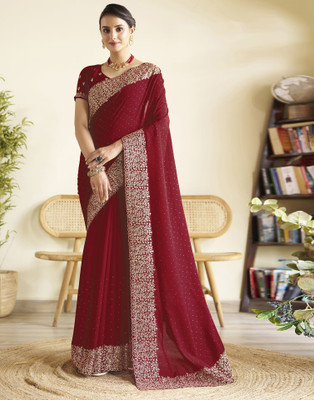 GOLDOLL FAB Embroidered Bollywood Georgette Saree(Maroon)