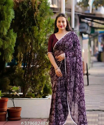 HouseOfCommon Printed Daily Wear Georgette Saree(Purple)
